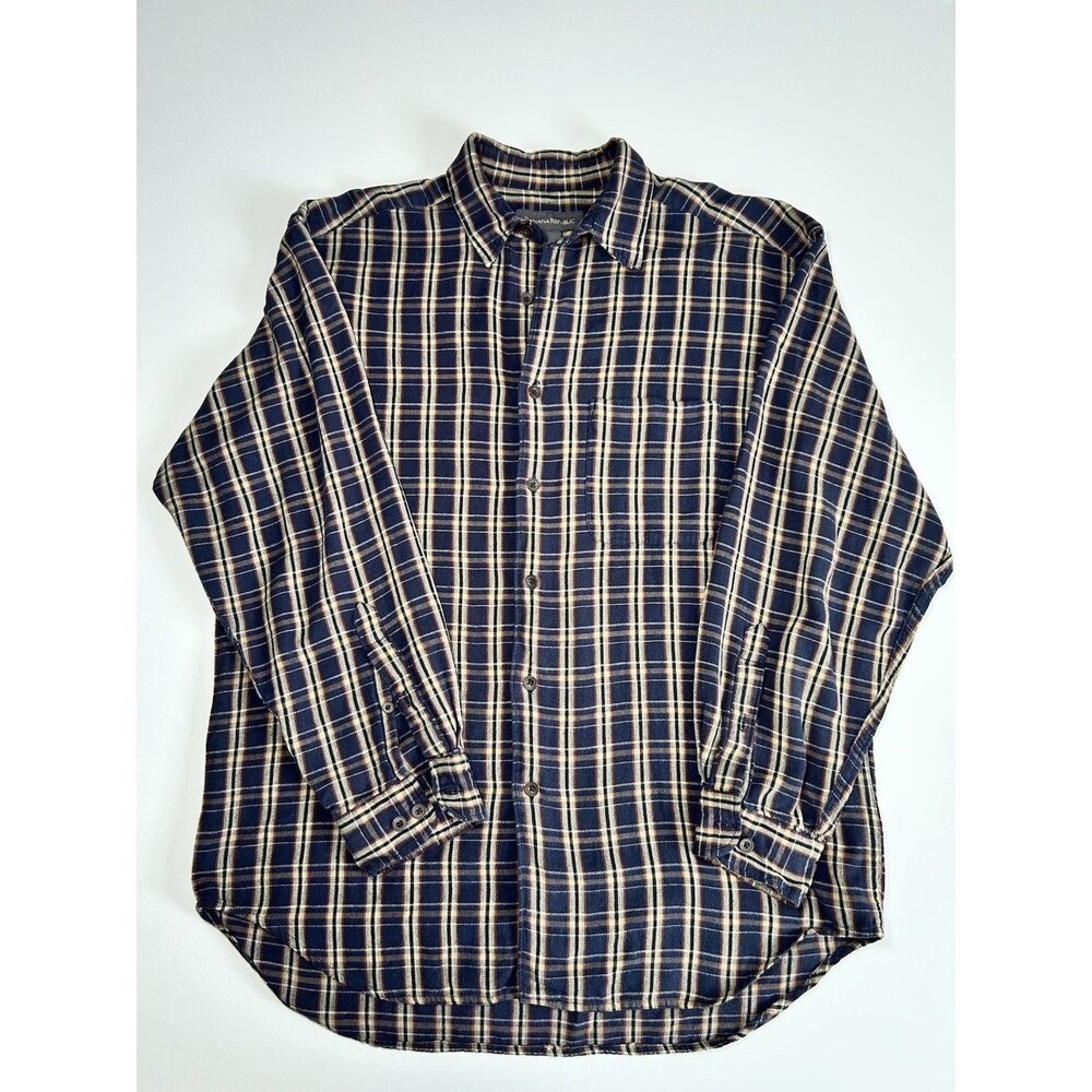 Banana Republic Plaid Lightweight Flannel Shirt Blue Tan Button Down Mens size M